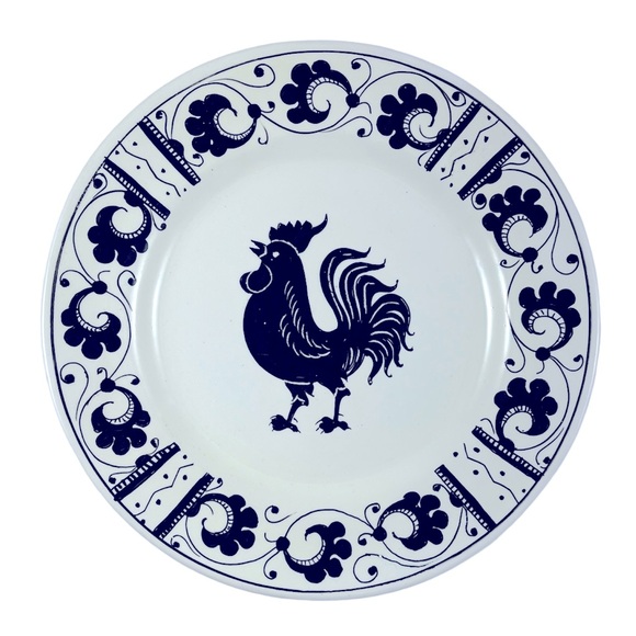 Peasant Village Ceramic Black & White Rooster Pitcher & Plate Set Made in Italy - Picture 8 of 11